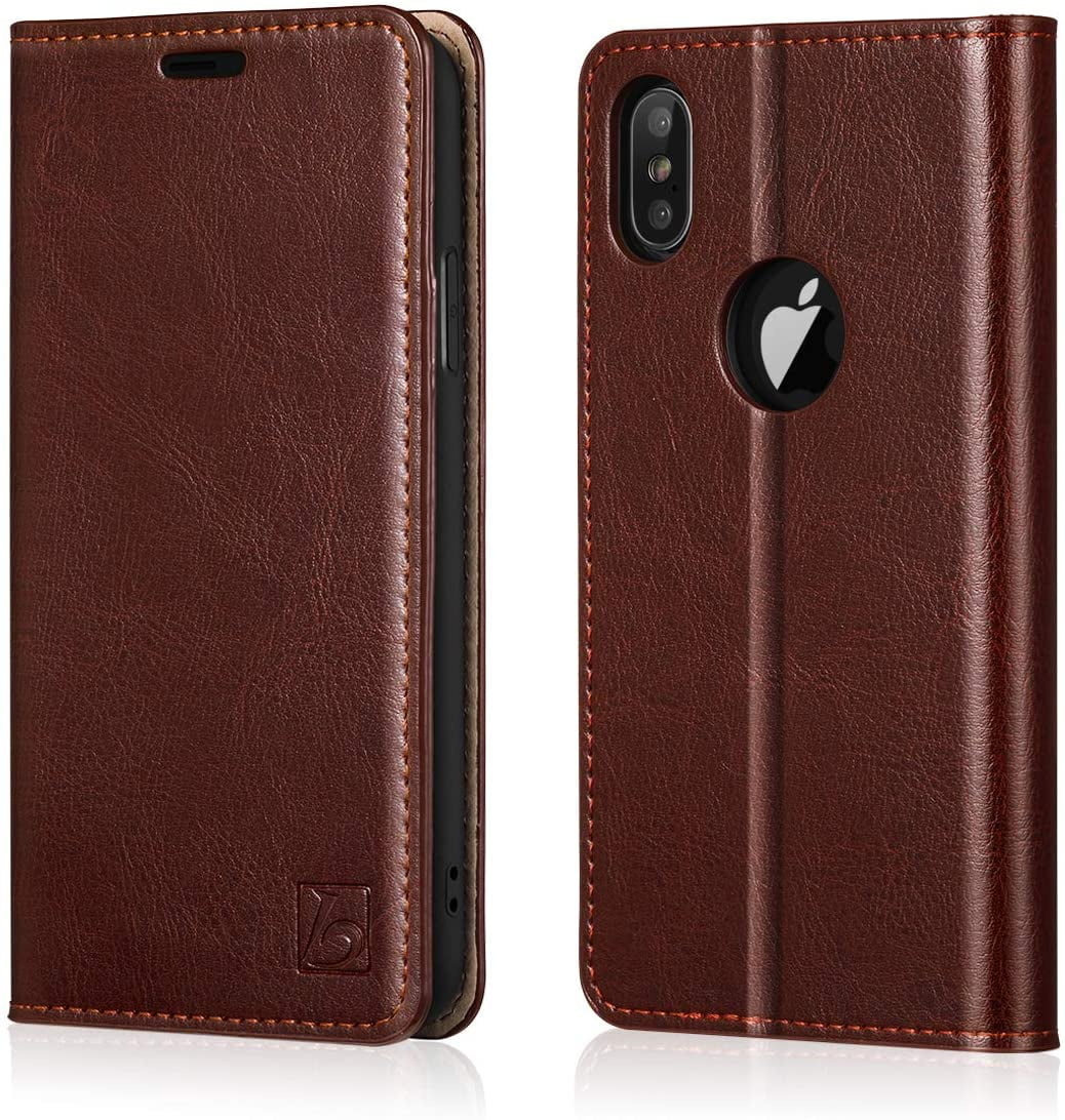 Belemay iPhone Xs Max Wallet Case, Genuine Leather Case Slim Folio Book
