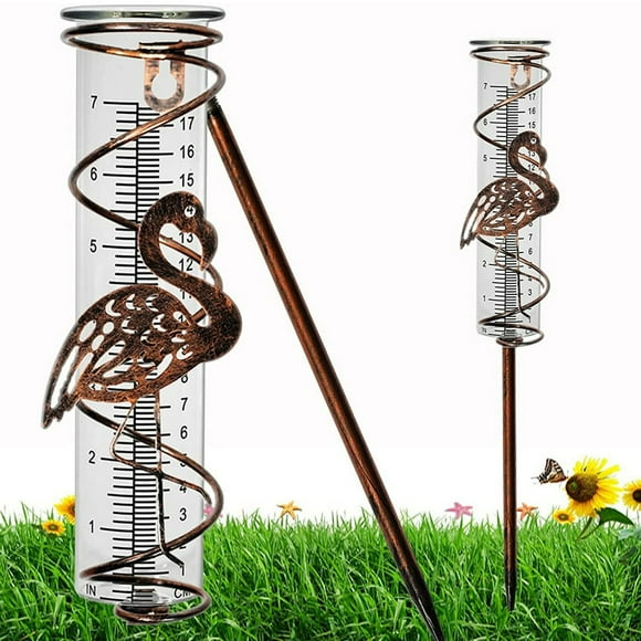 7Inch Capacity Rain Gauge Metal Spiral Rain Gauge with Bird Ornament Outdoor Water Gauge Durable Rain Falling Measuring Instrument for Garden Lawn Backyard Decoration
