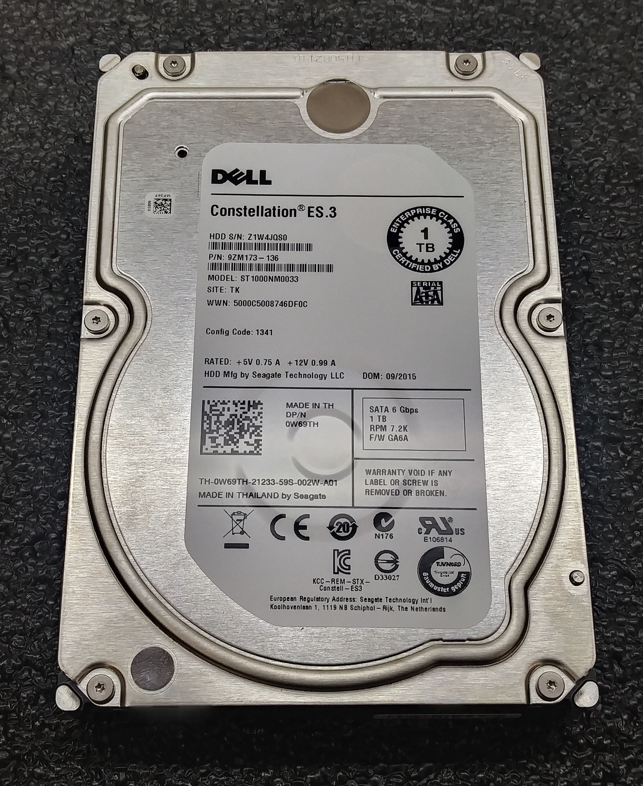 Dell 0W69TH Seagate 1TB SATA Hard Drive 7.2K 3.5" ST1000NM0033 6Gbps