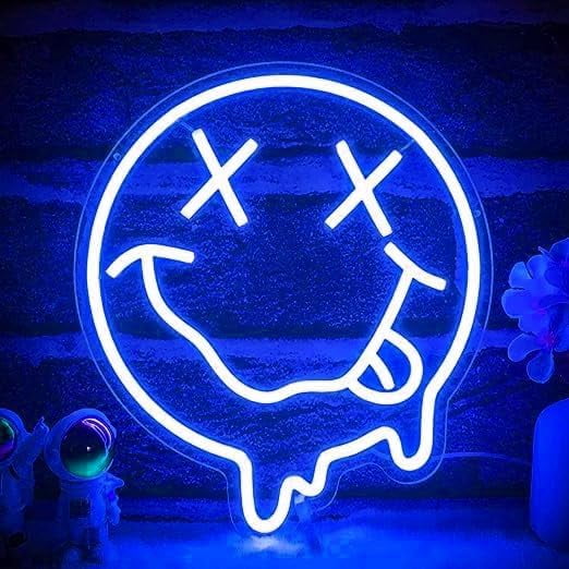 SHANJIA Neon Night Light, Smiling Neon Light,Neon Smiley Sign Wall Decoration Acrylic Neon Signfor Bedroom Room Shopping Mall Bar Party Wedding Decoration (Blue)