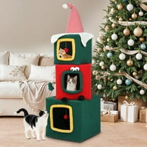 Uforic 60" H Large Christmas Cat Tree, Multi-Level Cat Tree,3 Story Playhouse with Hanging Ball,Green