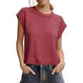 thumbnail image 1 of Comdrip Chandail à Manches Courtes pour Femmes, Gilet de Chandail d'Été pour Femmes à Manches Cap, Hauts de Chandail en Tricot à Col Rond, Chandails Décontractés à Enfiler pour Femmes Tendance Rouge P, 1 of 4