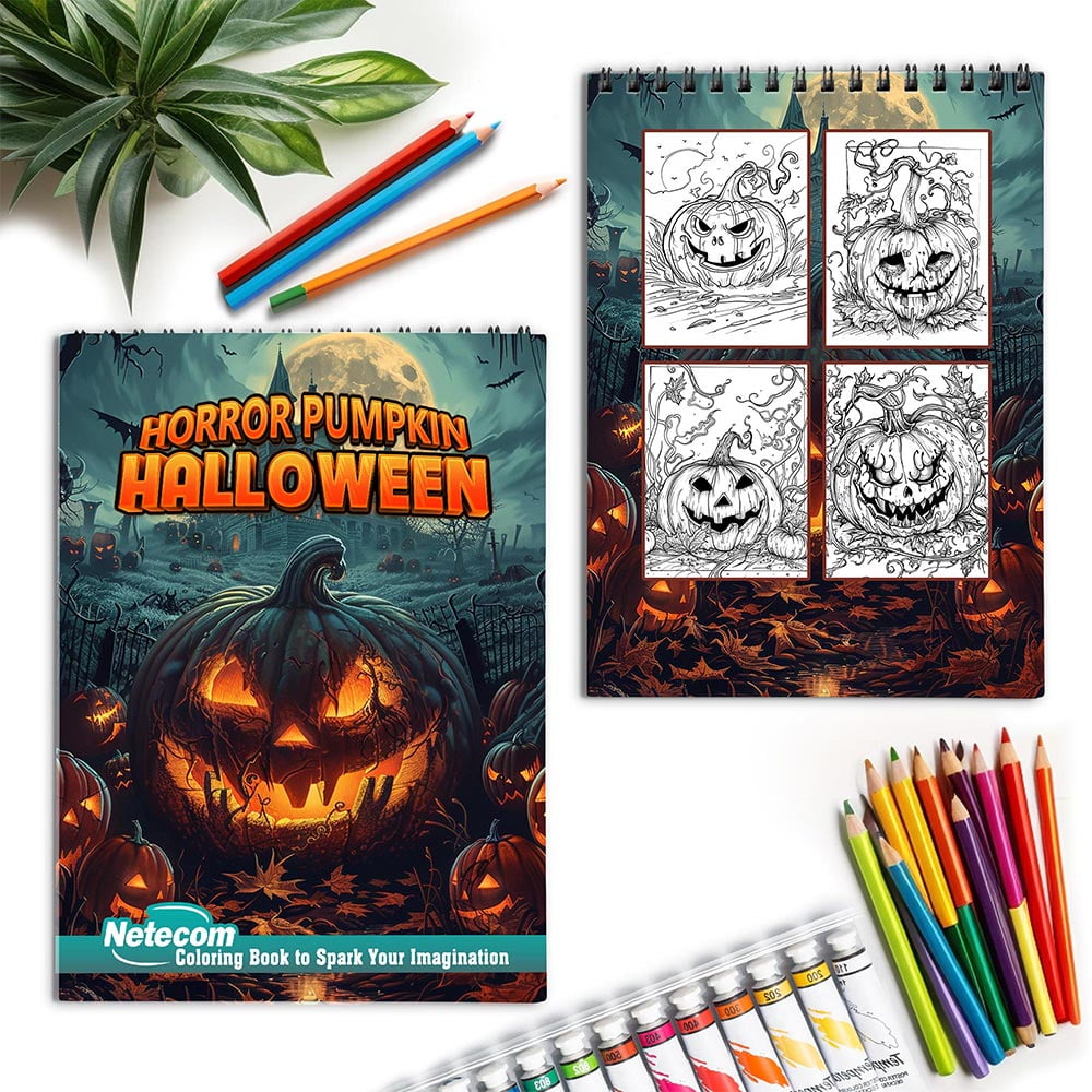 Netecom Horror Pumpkin Halloween Coloring Book for Adults, Spiral Bound, Soft Cover