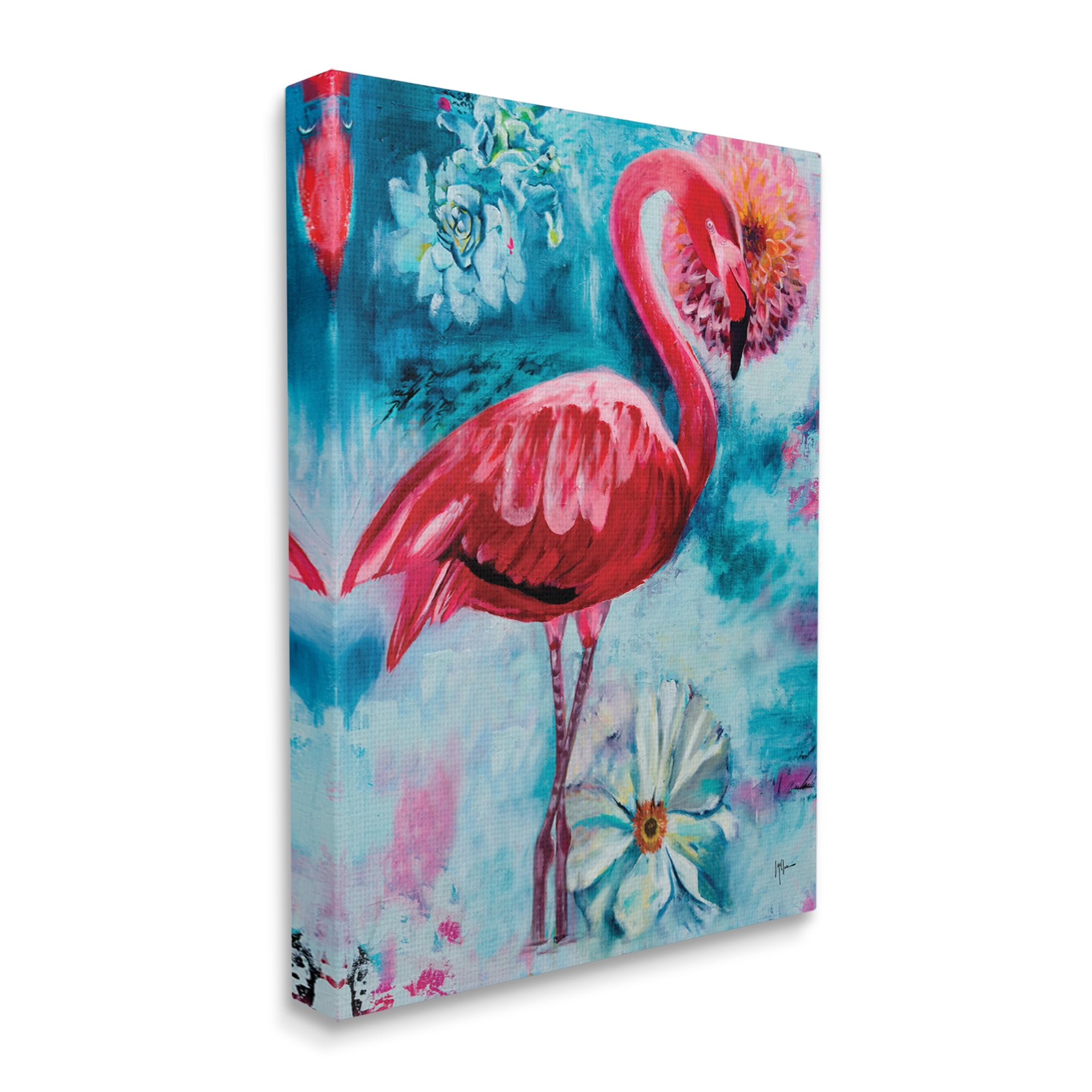 Stupell Industries Modern Flamingo & Blooms Animals & Insects Painting Gallery Wrapped Canvas Art Print Wall Art, 24 x 30