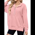 thumbnail image 2 of Sudadera de Algodón con Forro y Media Cremallera para Mujer, Cálida, de Invierno, con Bolsillo para el Pulgar Rosa XXL, 2 of 10