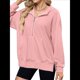 thumbnail image 2 of Sudadera de Algodón con Forro y Media Cremallera para Mujer, Cálida, de Invierno, con Bolsillo para el Pulgar Rosa XXL, 2 of 10