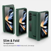 ELEHOLD Full Body Case for Samsung Galaxy Z Fold 5,with Built-in Screen Protector Hinge Protection Hidden Kickstand Non-Slip Wristband Shockproof Leather Case for Samsung Z Fold 5, Black Red