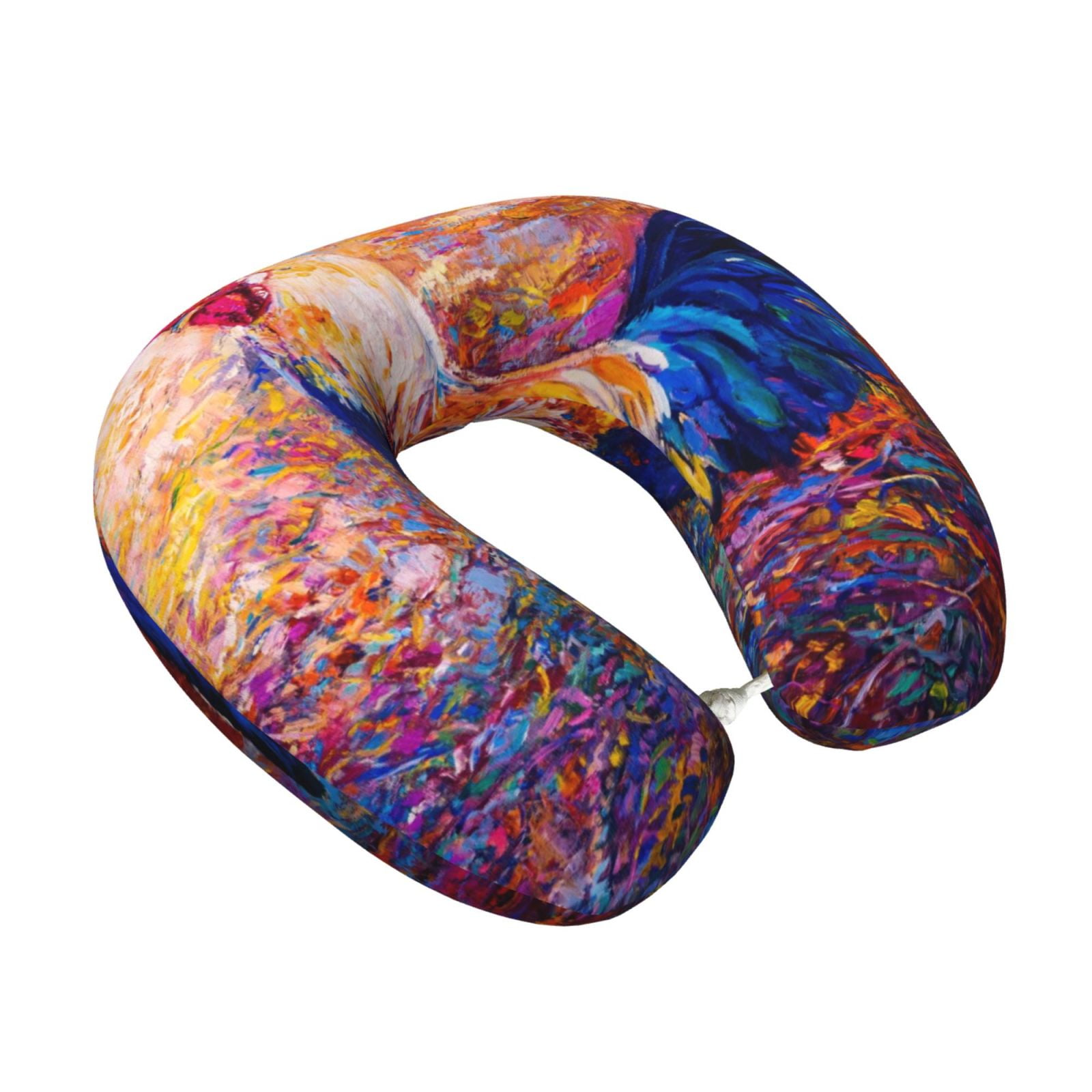 Xecao Rooster Oil Painting Print Memory Foam Cervical Neck Pillow Versatile U-Shaped Pillows for Home,Office,Camping,Travelling,Soft Washable Cover