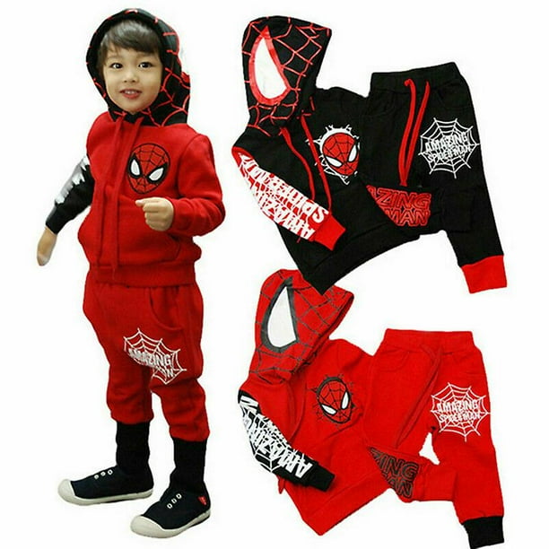 Kids Boys Spiderman Tracksuit Hoodie Hooded Tops Pants Trousers Clothes Outfits zhangyuxiang LED
