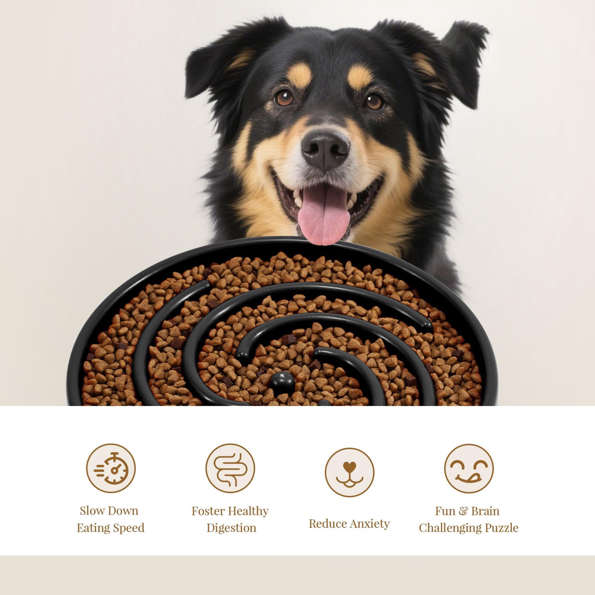 Slow Feeder Dog Bowl for Large and Medium Dogs, Gulping Pet Bowl to Preent Bloat and Choking, Spiral Maze Design for Eating, Non Slip Base with 6 Pads, Easy to Clean Dishwasher Safe, Black