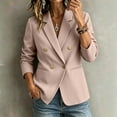 thumbnail image 5 of Zynoxe Blazer Jacket for Women Trendy Lapel Double Breasted Open Front Suit Jacket Fall Loose Versatile Business Casual Office Plus Size Jackets with Pockets Khaki S, 5 of 5