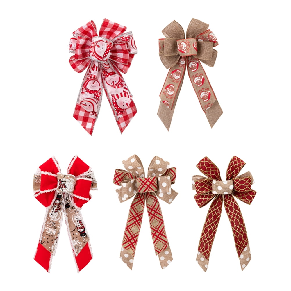 5 pcs Christmas Tree Bows for Wreath, Red Buffalo Plaid Wreath Bows