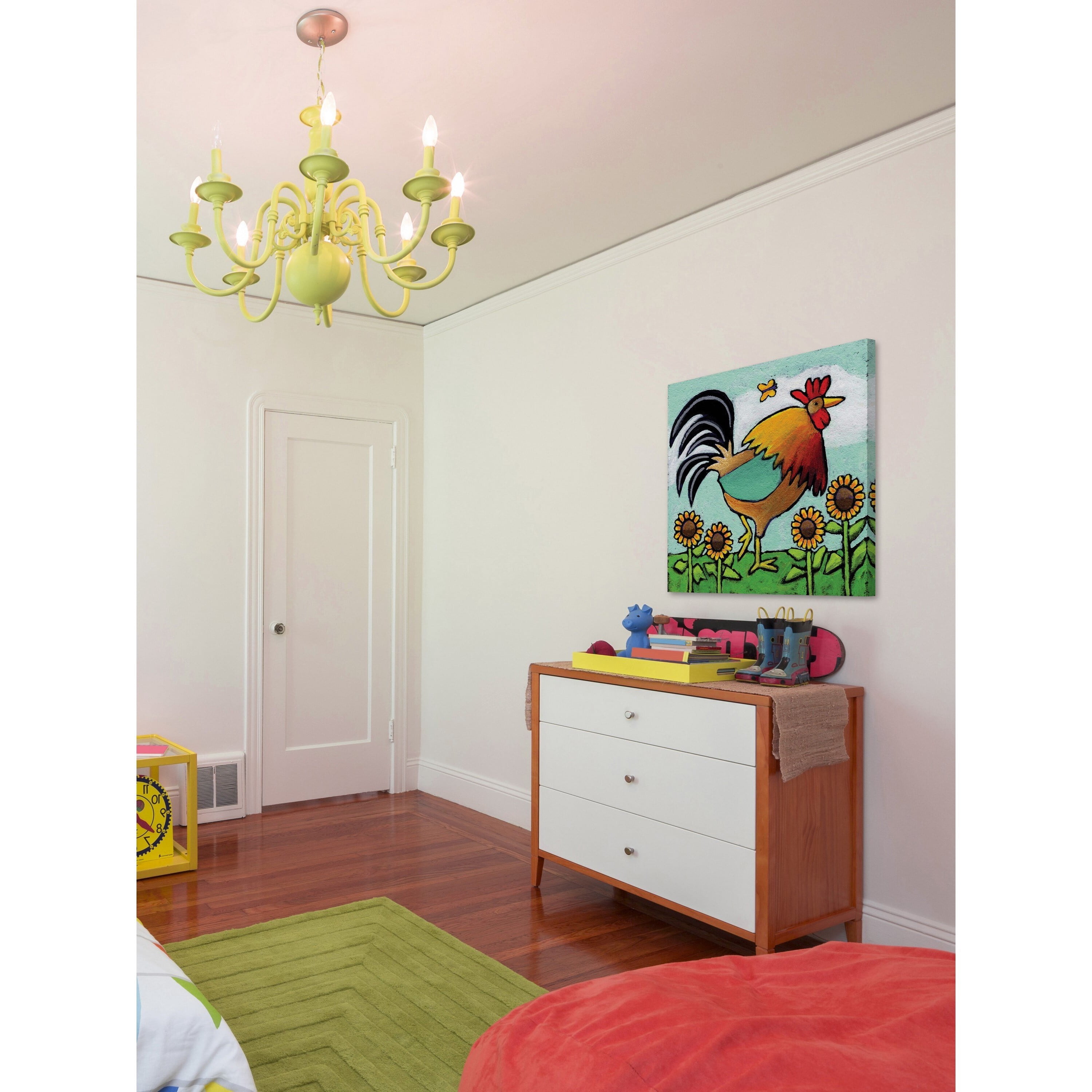 Marmont Hill - "Rooster with Sunflowers" by Janet Nelson Painting Print on Wrapped Canvas