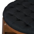 thumbnail image 2 of S-HOME Modern Large Round Ottoman Coffee Table Two-Tier Waterproof Linen Upholstery with Wood Shelf Storage and Wheels, Black+Brown, 2 of 15