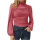 thumbnail image 2 of Camiseta ajustada plisada con cuello alto y manga farol larga informal de color liso para mujer Fridja  ghj987+5039, 2 of 4