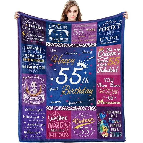 55th Birthday Gifts for Women 55th Birthday Gift Ideas 55 Birthday Gifts for Her 55 Year Old Gifts for Women 55th Birthday Decorations Women 55th Bday Gifts Women Throw Blankets 60Lx50W Inch