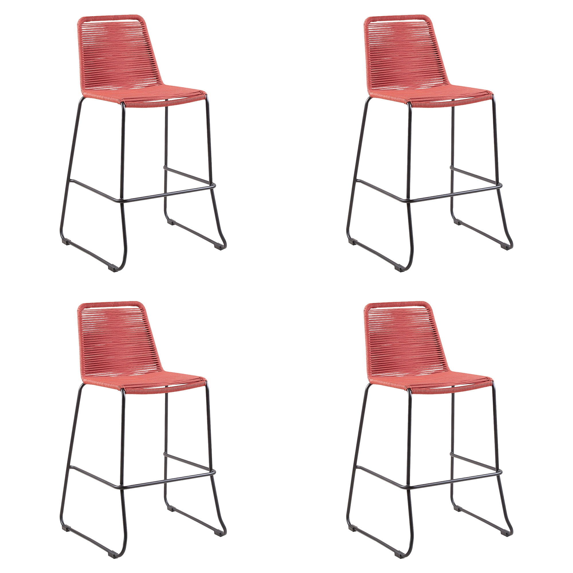 Shasta 30" Outdoor Metal and Brick Red Rope Stackable Barstool - Set of 4
