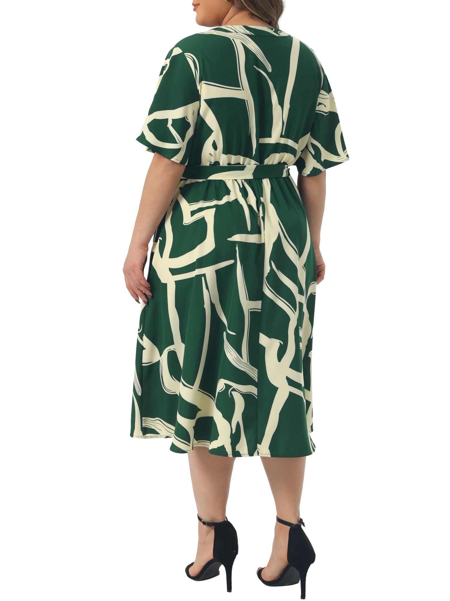 DARING DIVA Women's Plus Size Short Sleeve Notched V Neck Midi Dress 2X Dark Green