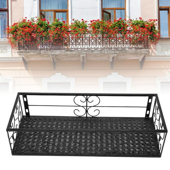 Iron Hanging Shelf Basket With Hooks, Balcony Hanging Baskets Railing Planters Balcony Flower Pot Holder Railing Shelf For Patio Porch Fence