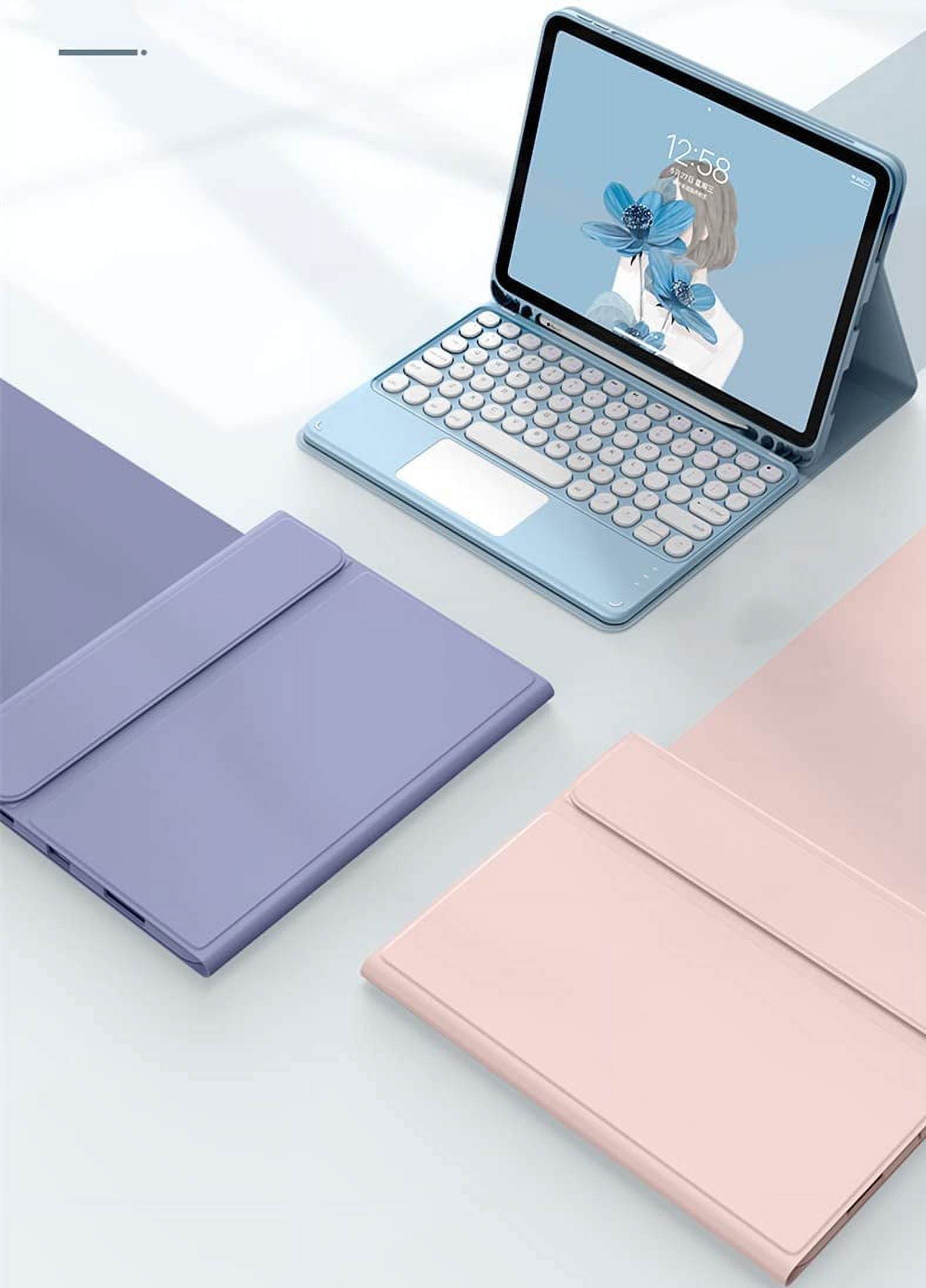REQO iPad 9th/8th/7th Generation Keyboard Case with Touchpad and Pencil Holder, Round Keys Detachable Trackpad Keyboard for iPad9/iPad8/iPad7/Air3/Pro10.5, Pink