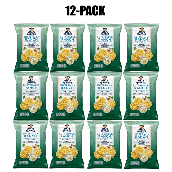 12 Pack Quaker Rice Crisps with Buttermilk Ranch Flavour, Gluten Free Snacks, 0.67 Oz Per Pack