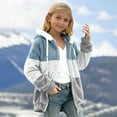 thumbnail image 2 of Girls Fleece Jacket Color Block Boys Long Sleeve Lightweight Zip Up Fuzzy Jacket Hooded Little Girls Winter Coat 5-6 Years, 2 of 5