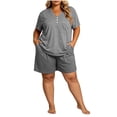thumbnail image 3 of Horkkom Pajama Sets for Women 2 Piece Plus Size V Neck Short Sleeve Shirts Elastic Waist Shorts Pjs Sets Casual Comfy Sleepwear with Pockets XXXXL, 3 of 7