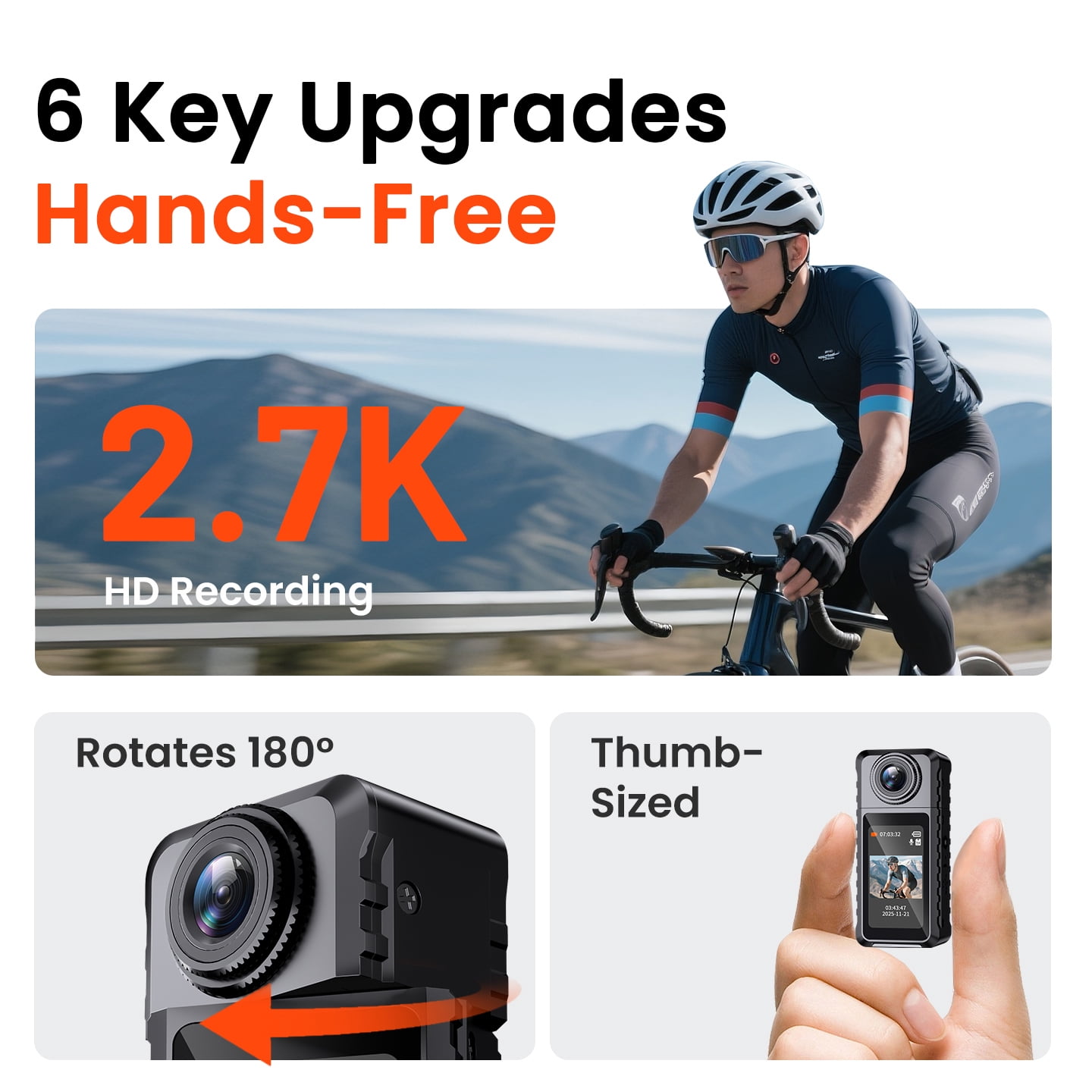 Thumb Action Camera,1080P Pocket Video Recorder with 180° Rotating Lens,Thumb Size Wearable Body Camera with Screen,Portable Camera for Outdoor,Cycling, Vlog, Travel