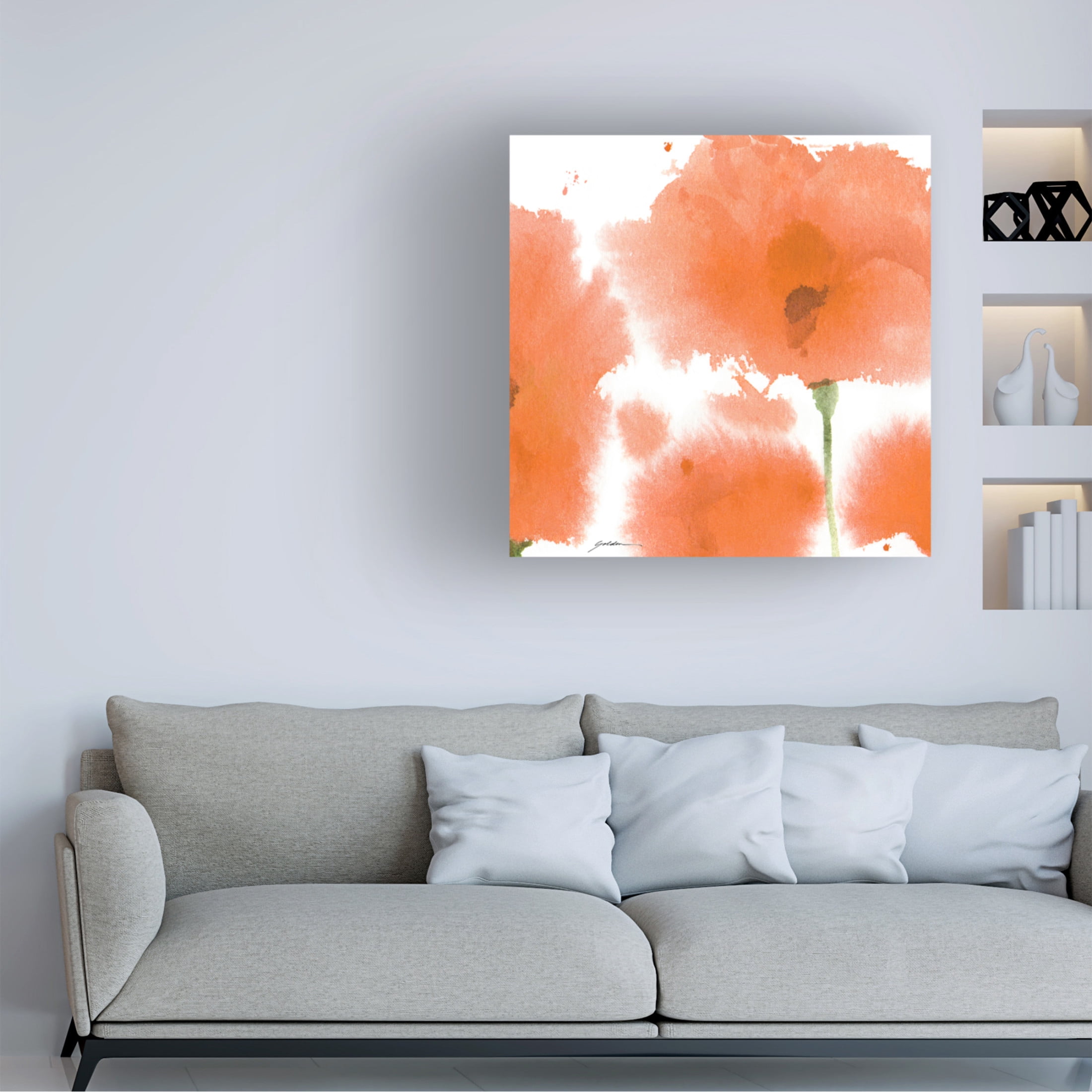 Canvas Wall Art - Sheila Golden 'Red Orange Poppies' Wall Art for Living Room, Bedroom, or Office Décor by Trademark Fine Art - 35 x 35 Inches