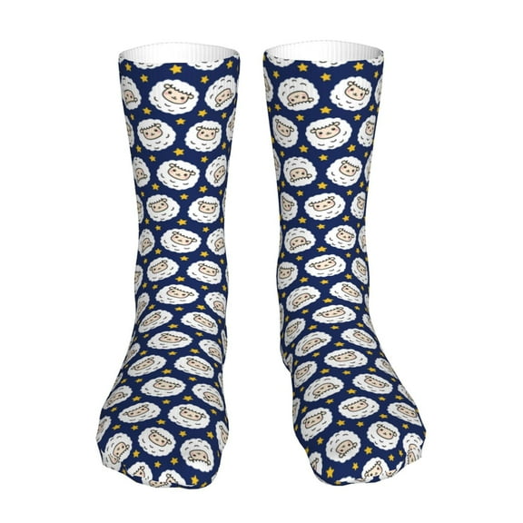 Uemuo Cute Sheep With Star for 16in Socks, Cotton Socks Sports Socks Knee High Socks Comfortable Socks For Men, Women