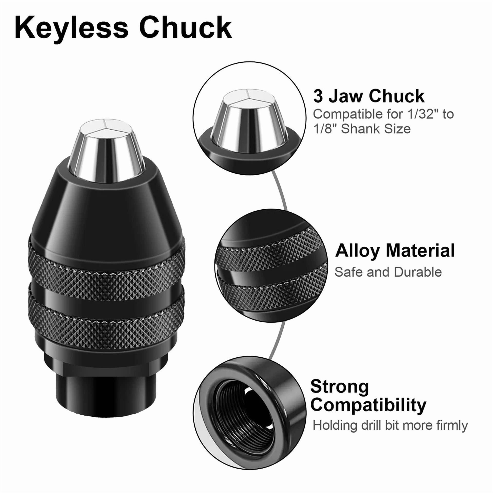 CIRCLE- 1Pc Keyless Drill Chuck+10Pcs Brass Collet+2Pcs Metal Nut For Dremel Rotary Tool