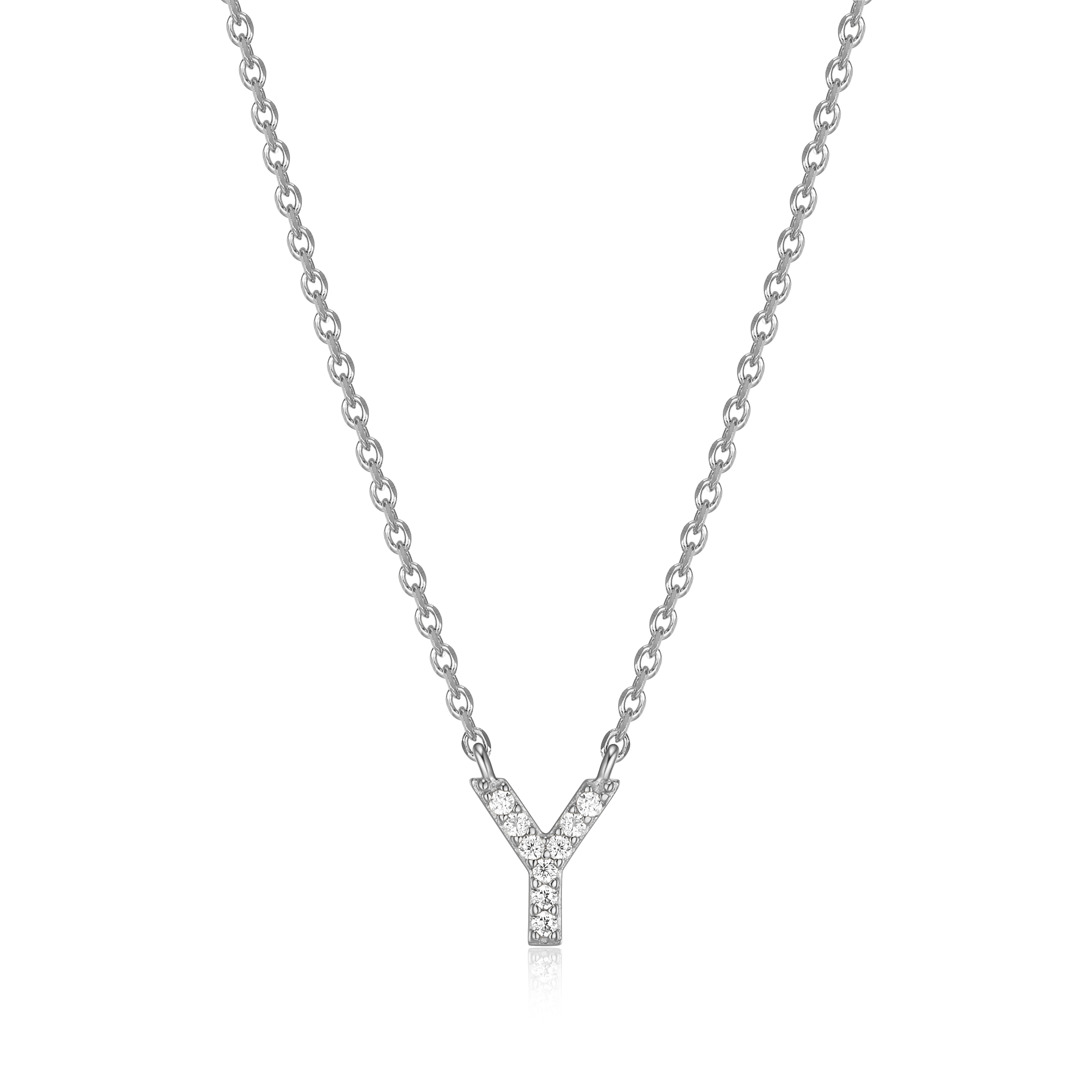 Forever Facets Initial "Y" CZ Necklace in Sterling Silver, Adult Female