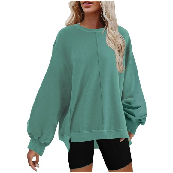 Besolor Women's Oversized Pullover Sweatshirt Casual Round Neck Long Sleeve Side Slit Fall Winter Tops Blouse