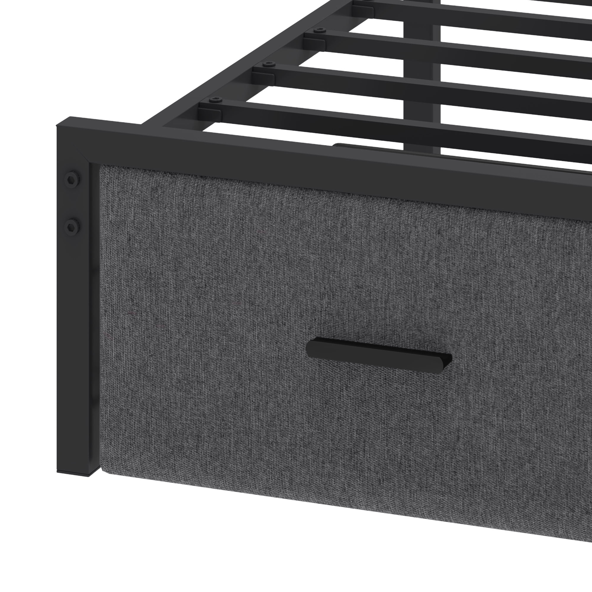 Uforic King Size PU Leather Platform Bed Frame with 3-Tier Storage Headboard 2 Underbed Rolling Drawers & Side Storage Boxes, No Box Spring Required, Gray