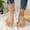 Beige, variant on Aueoeo Flat Sandals For Women Dressy Comfortable Summer Soft Rhinestone Flats Sandals With Elastic Ankle Strap