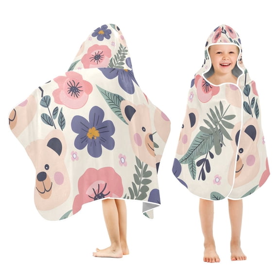 Face Bear Flowers with Leaves Kid Bath Towels Bath Beach Towel Super Soft and Absorbent for Kid Girl Boy Babie Toddler Infant