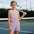 thumbnail image 5 of chaqlin Bling Bling Rainbow Girls 2 Pieces Summmer Outfits Crew Neck Sleeveless T Shirt Biker Shorts with Pockets Lightweight Sport Workout Clothes Aged 5-14, 5 of 7