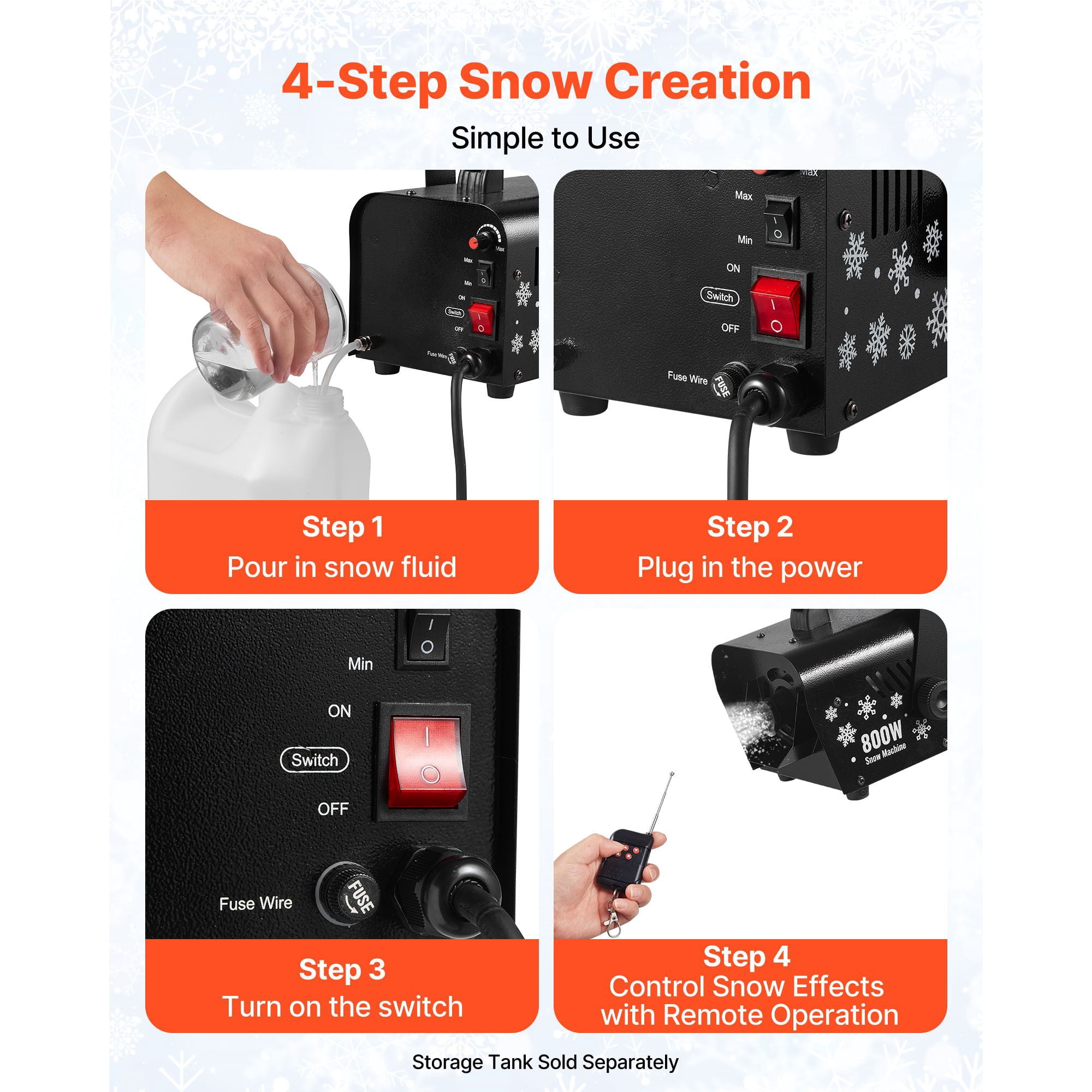 Snow Machine, 800W Handheld/Hanging Snow Maker, Portable Wireless Remote Snowmaking machine with 1L Tank & Handle, Outdoor & Indoor Snowflake Maker for Christmas Party Stage Effect