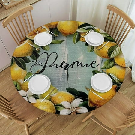 

Sheronv Lemon Wreath Round Tablecloth 100% Polyester Stain-Resistant Washable for Indoor Outdoor Restaurants Weddings Parties Picnic Dining Kitchen Farmhouse Table Cover 46 -50