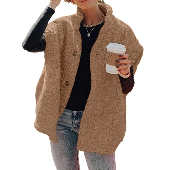 Women's Sleeveless Fleece Vest, Stand Collar Button Down Loose Fit Sherpa Outerwear Gilet