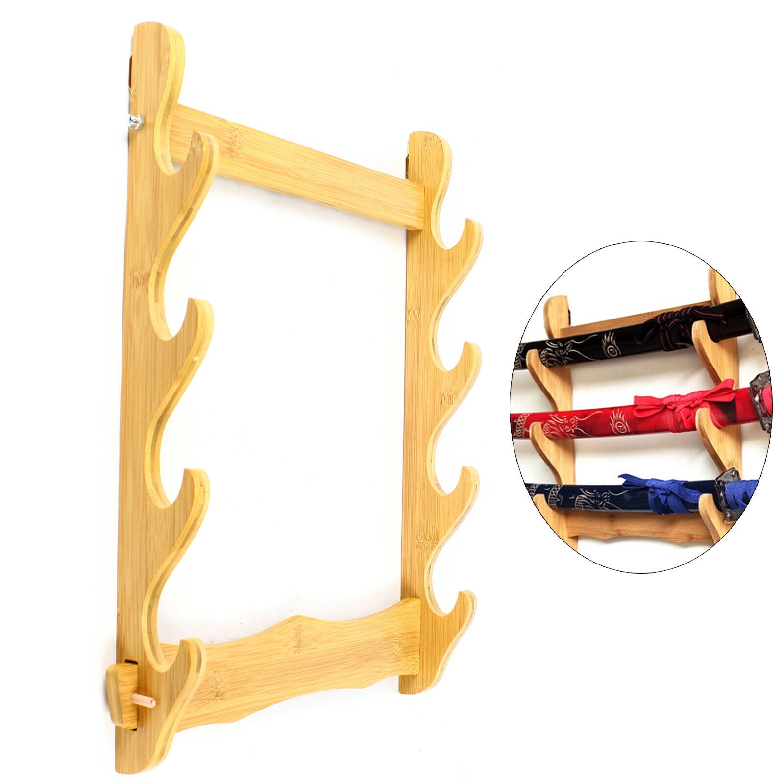 TOOL1SHOoo 4-Slot Rifle Long Knife Gun Rack Wall-Mounted Holder Display Bamboo Firearm Storage