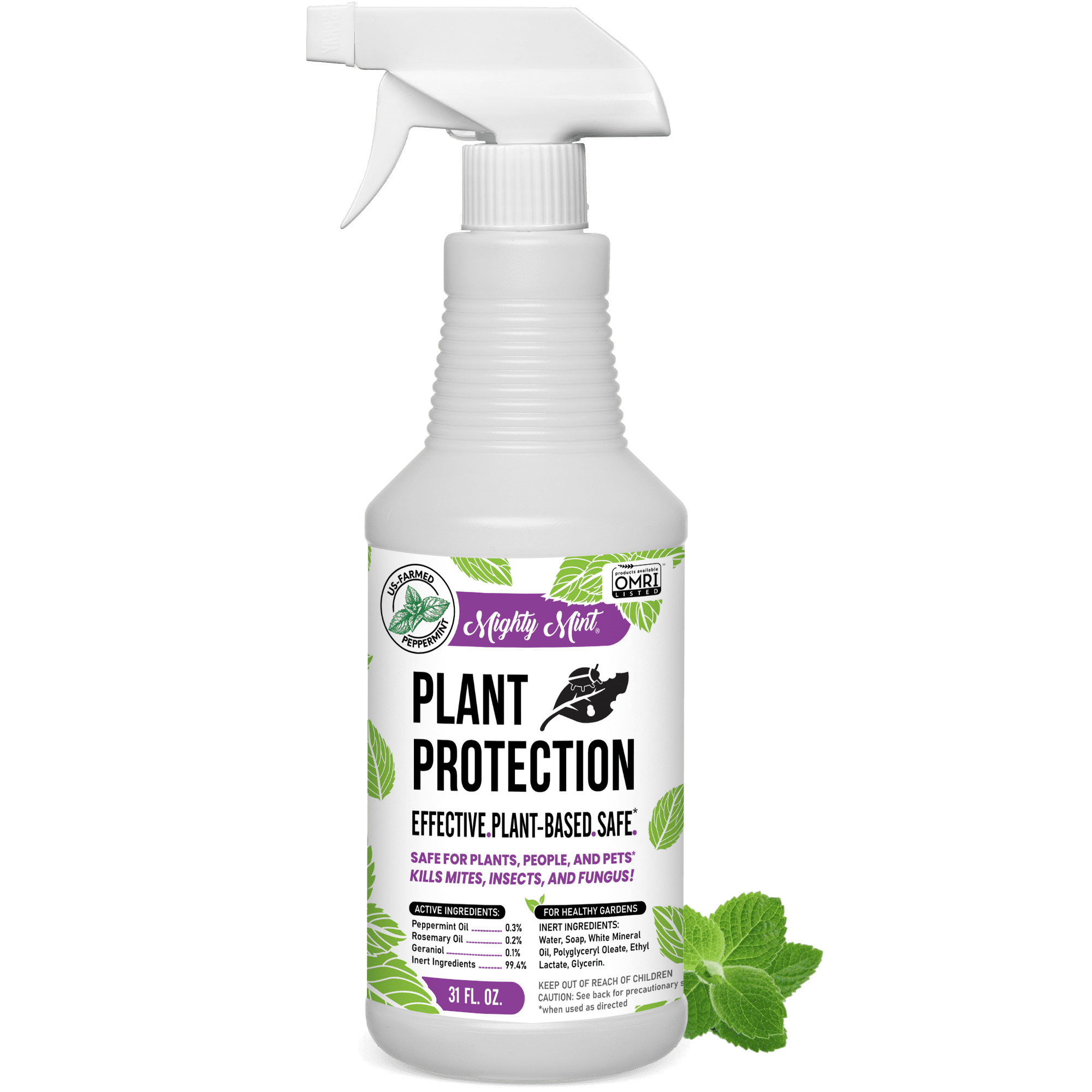 Mighty Mint Peppermint Oil Plant Protection Spray Insect & Pest Control for Gnats, Spider Mites & Aphids, 31 fl oz