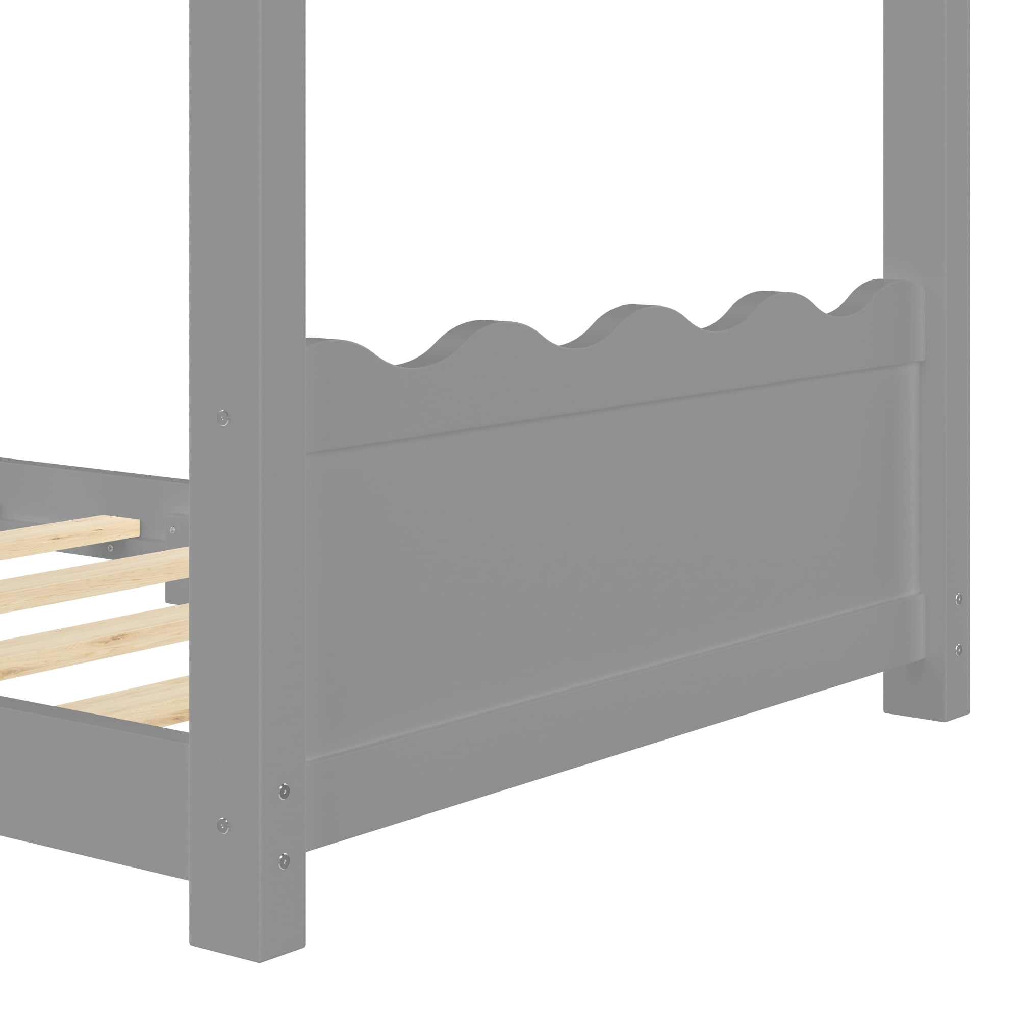 Leumius Twin Size House Shape Bed,Montessori House Bed Solid Wood Floor Bed for Kids,No Box Spring Needed,Gray