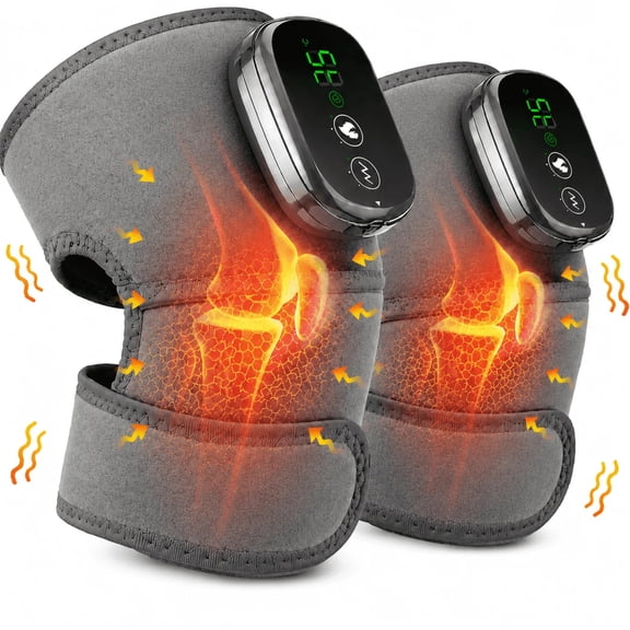 MEONTU Knee Massager with Heat - Cordless Heated Brace with 5 Heat Levels & 3 Massage Mode, 3 IN 1 Massager for Knee Shoulder Elbow - Gifts for Men Women (Gray)