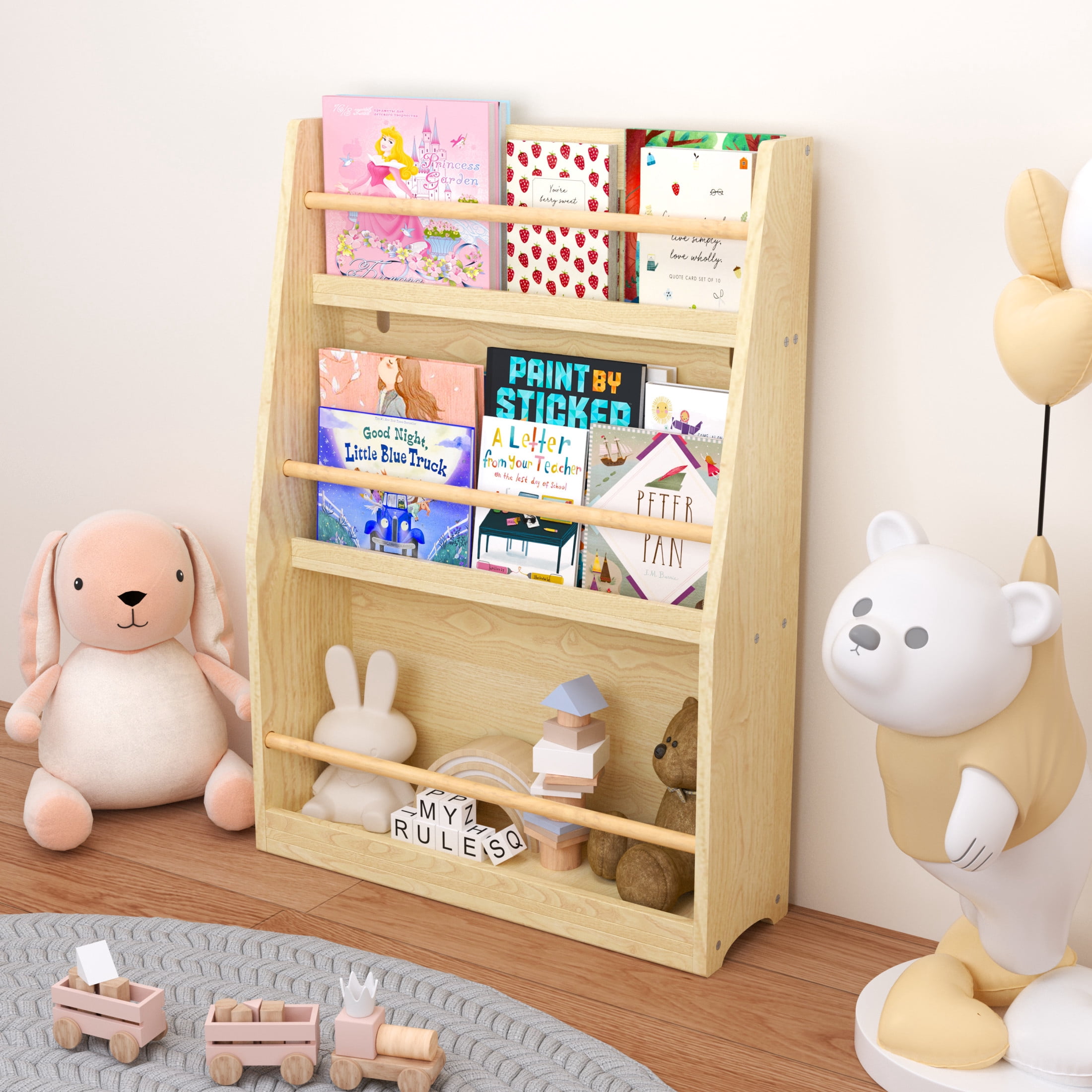 Noble House Sage 3-Tier Kids Book Shelf, Front-Facing Toddler Book Rack for Bedroom, Playroom or Nursery, Natural