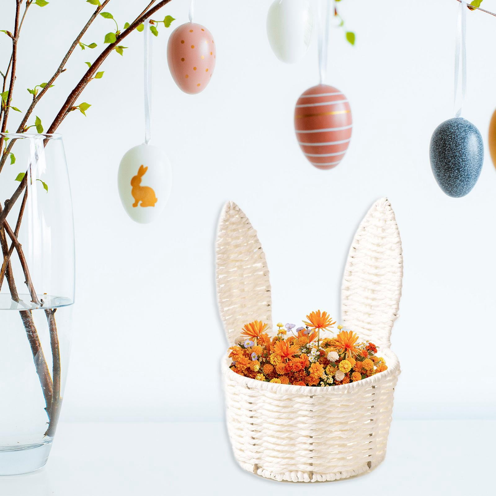 kowaku Easter Woven Bunny Ear Basket Storage Basket Candy Storage Creative Decorative Paper Rope Design Container Multipurpose Organizer Bunny Ear suitable for home decoration festive White
