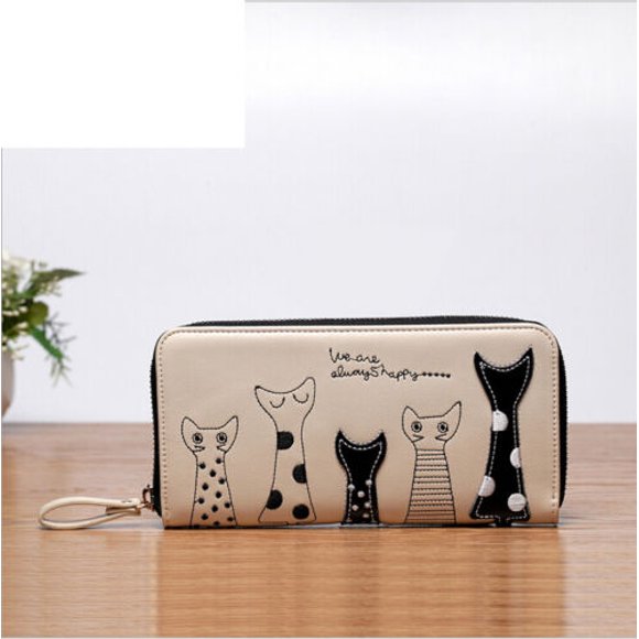 Portefeuille pour Dames Portefeuille Chat Porte-Monnaie Portefeuille Cuir Cadeau Blanc