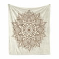 thumbnail image 1 of Mandala Soft Flannel Fleece Blanket, Lotus Inspired Flower Lace Circle Ornate Retro Pattern Eastern Universe Theme, Cozy Plush for Indoor and Outdoor Use, 70" x 90", Brown and Ivory, by Ambesonne, 1 of 5