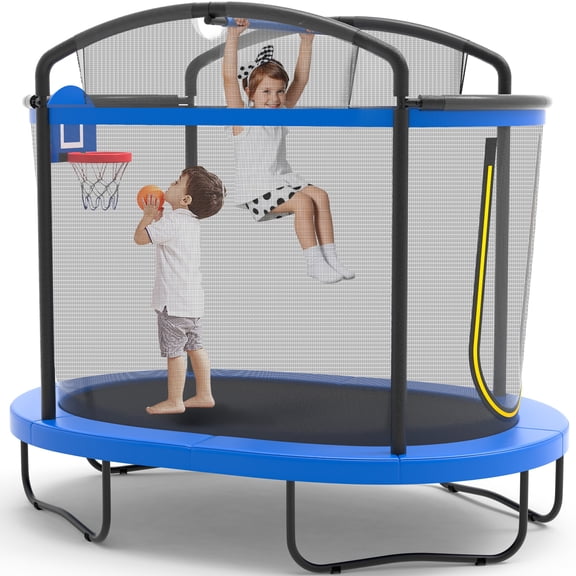 4×6FT Toddler Trampoline for Kids 3 , SHINPT Kids Trampoline with 770lbs Weight Capacity, Mini Trampoline Indoor/Outdoor, Small Trampoline for Kids with Adjustable Gymnastics Bar and Basketball Hoop