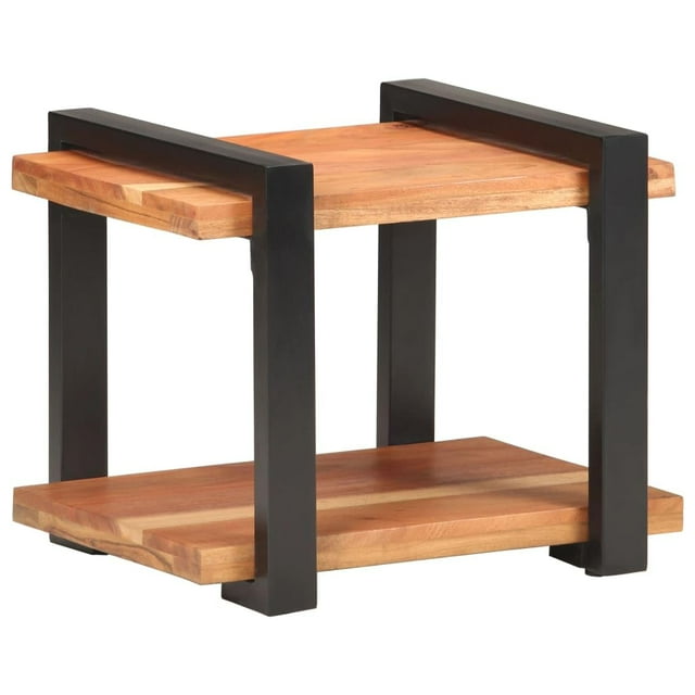 Mesita de noche VidaXL de madera maciza de acacia con aspecto industrial